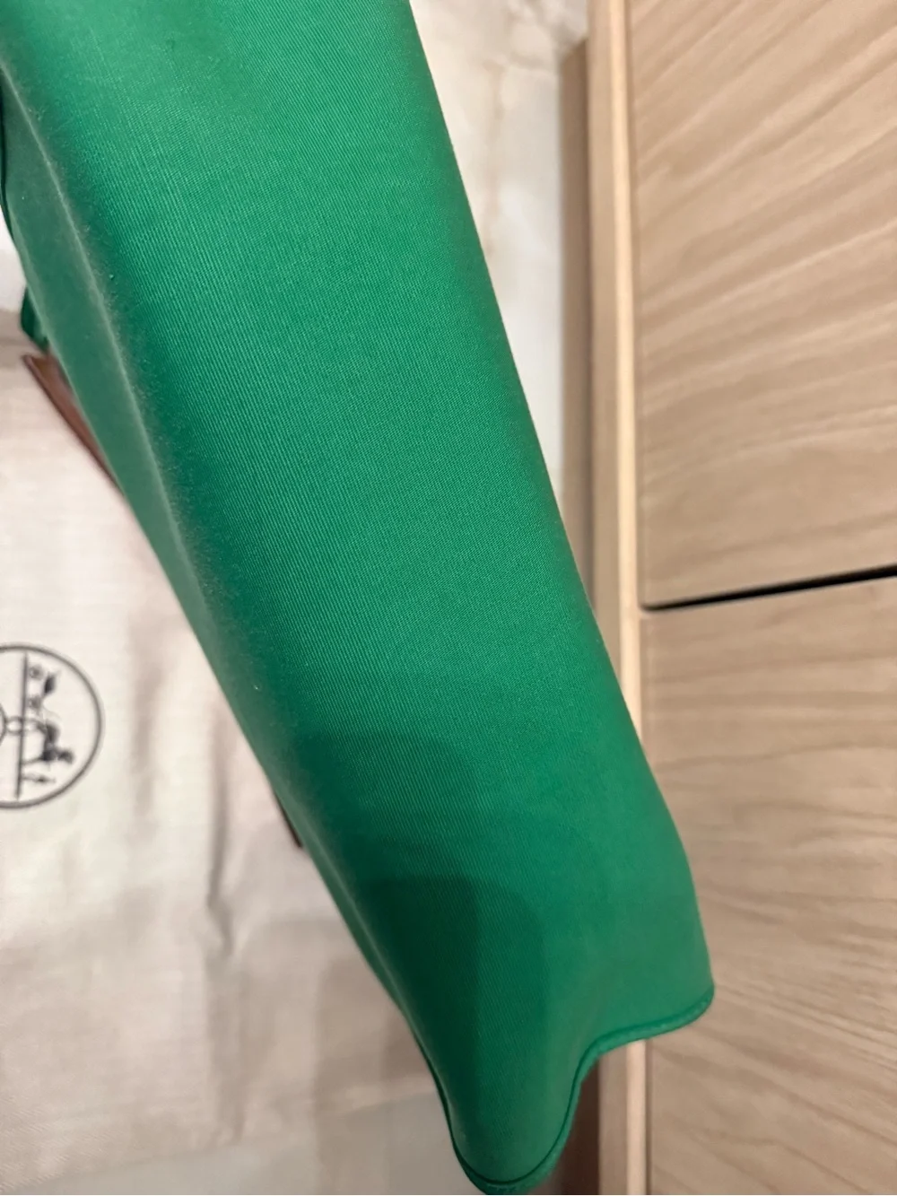 HERMES Green Canvas and Tan Leather Top-Handle Bag